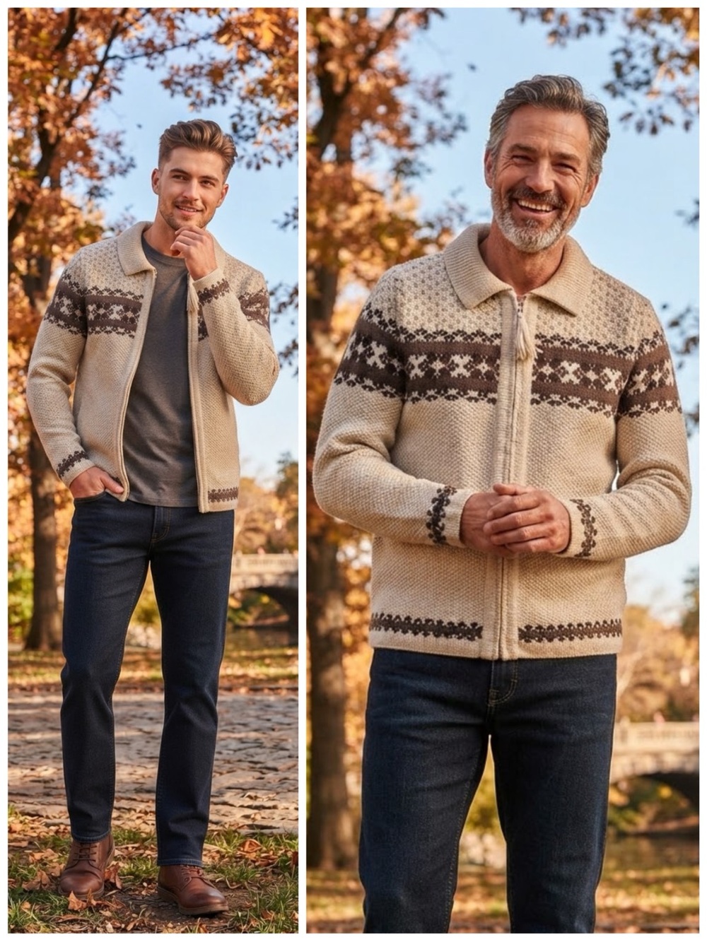 MAURICES Mens Sweater shetland wool beige brown zip front cardigan Knit L